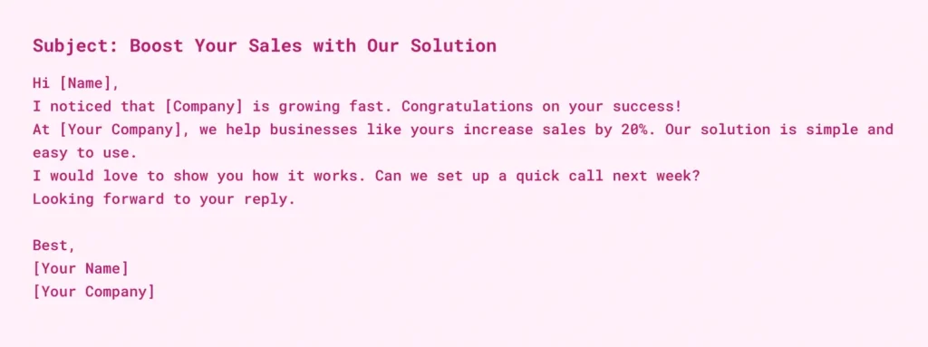 Cold Email for B2B Appointment Setting: The Process Experts Use to Book Qualified Meetings 3 boost your sales with our solution cold email template