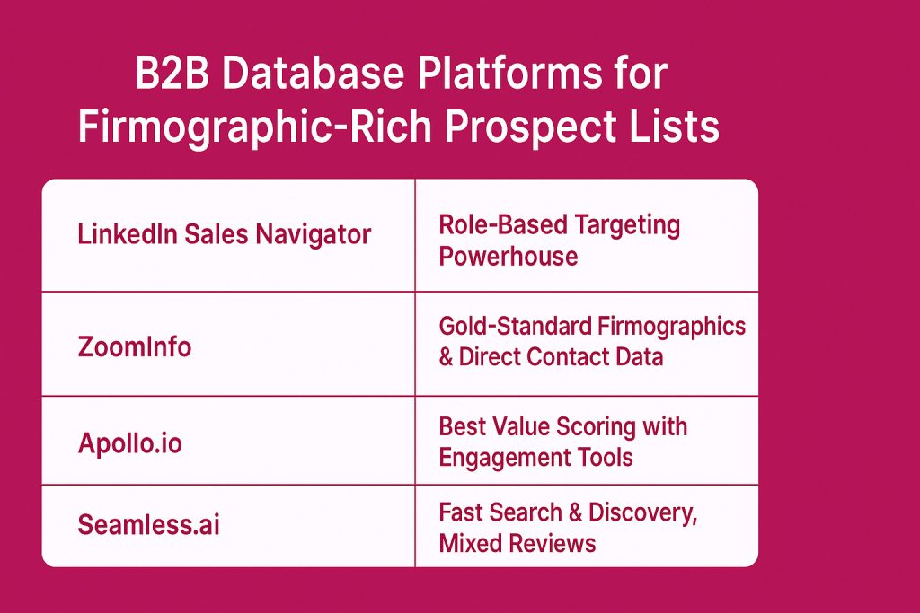 B2B Database Platforms for Firmographic-Rich Prospect Lists