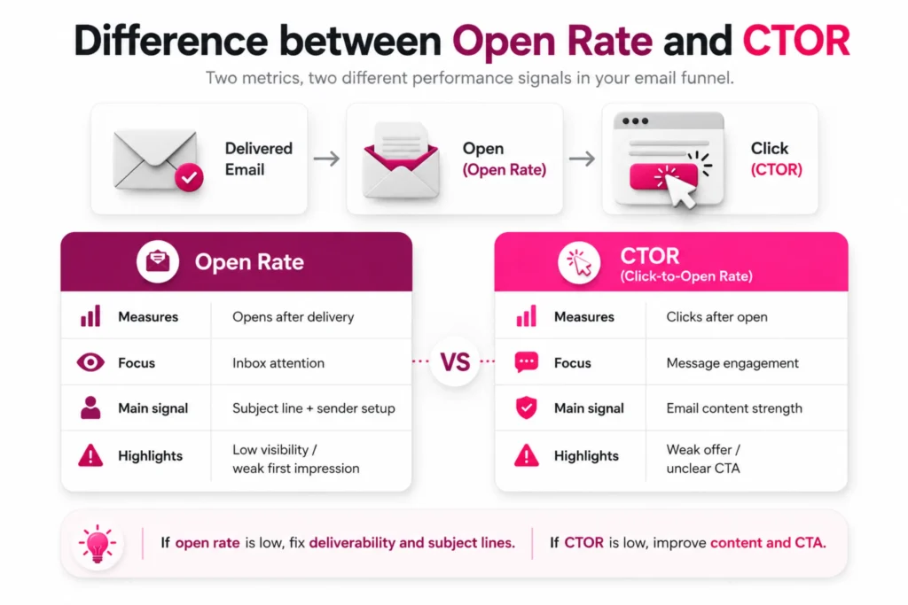 Low Email Open Rate: Why Cold Emails Get Ignored and How to Fix It 4 difference-between-open-rate-and-ctor